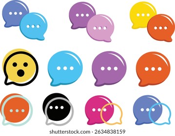 set of Chat Message Bubbles Vector Icon, Online Chat Flat Design Communications Icon with Side Shadow. Talk bubble, dialog. Web icon set.  Conversation, SMS, Notification, Group Chat