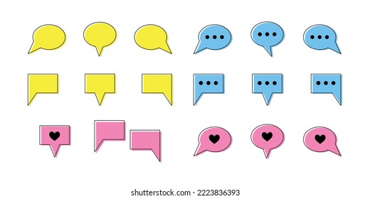 Set of chat message colored line icons. Contour signs, symbols and buttons for online communication, dating site, virtual love, online messages. Chat bubbles, think clouds outline icons, line art.