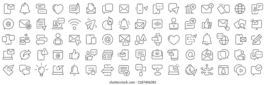 Set of chat and message line icons. Collection of black linear icons