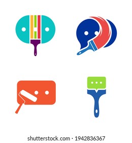 Conjunto de diseño de logotipo de Chat Paint ilustración vectorial, plantilla de concepto de diseño de logotipo de Creative Paint, iconos de símbolos