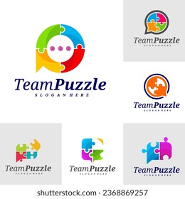 Set of Chat Puzzle logo design vector template, Vector label of puzzle, illustration, Creative icon, design concept