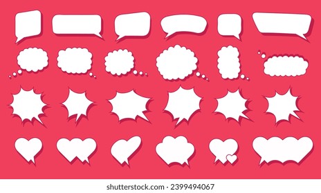 Set of chat speech bubbles templates in the form of cloud, heart, star. Hand drawn collection for social networks, web design, communication, congratu