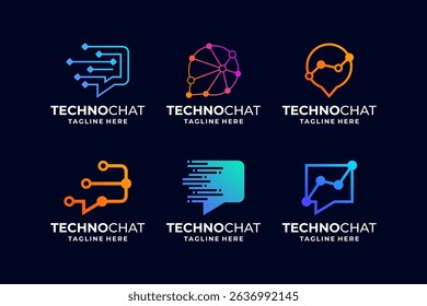 Set of Chat tech connect logo design