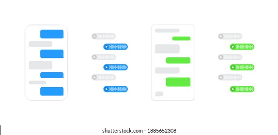 Set of chat templates, messages and speech bubbles in flat style. Social media design concept. Sms template bubbles for compose dialogues. messenger chat screen and voice wave. Compose their dialogues