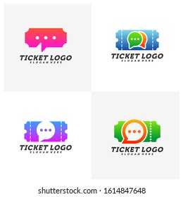 Set of Chat Ticket logo design concept vector, Travel Ticket with Chat logo Template, Creative design, Icon symbol
