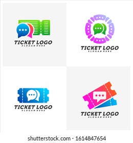 Set of Chat Ticket logo design concept vector, Travel Ticket with Chat logo Template, Creative design, Icon symbol