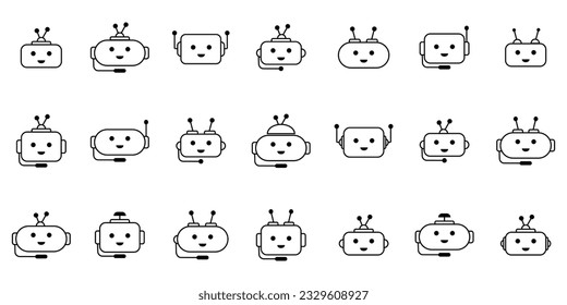 Set chatbot icons. Robot icons and logo in modern flat style. Set of icons for editorial content in the ChatGPT chatbot ai with a robot.