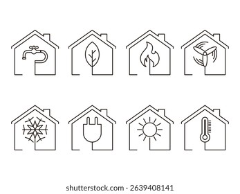 set of chauffage climatization energy, vector illustration, isolated on transparent background
