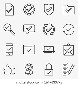Set of check or approve line black and white vector icon.