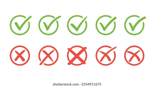 Set of check box icon with right and wrong buttons, check mark and cross icon
