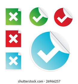 Set of check and crosses stickers isolated on a white background