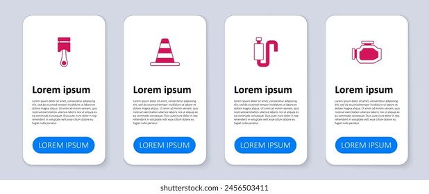 Set Check engine, Car muffler, Traffic cone and Engine piston. Business infographic template. Vector