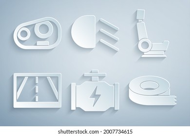 Prüfmaschine, Autositz, GPS-Gerät mit Karte, schottisches Band, Hochstrahl und Scheinwerfersymbol einstellen. Vektorgrafik
