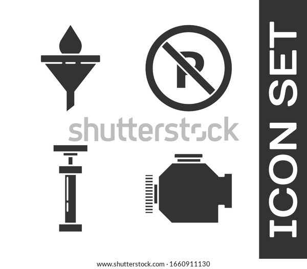Set Check engine,\
Funnel or filter and motor oil drop, Car air pump and No Parking or\
stopping icon. Vector