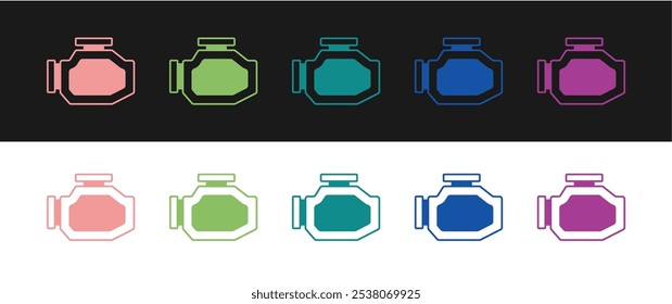 Set Check engine icon isolated on black and white background.  Vector