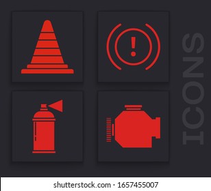 Ajuste el motor de comprobación, el cono de tráfico, la advertencia del sistema de frenos y el icono de la barra de pintura. Vector