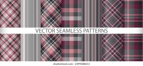 Set check fabric texture. Plaid vector seamless. Pattern tartan background textile collection.