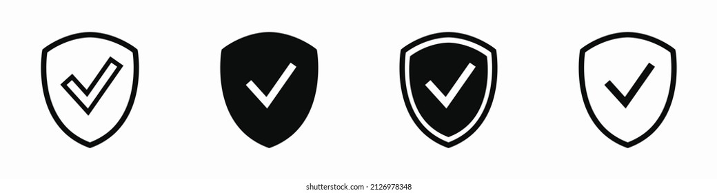 Set check icon in shield. Vector clipart illustration on isolated background