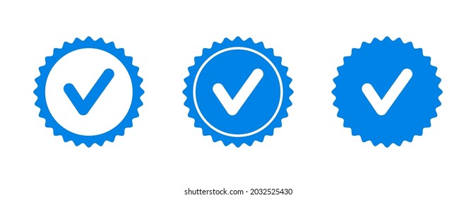 Set of check mark badges. Profile verification icon. Approved icon. Badges of approval, quality, accept and verified. Vector illustration.