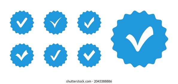 Set of check mark badges. Profile verification icon. Approved icon. Badges of approval, quality, accept and verified. Vector illustration. 