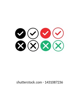 Set of check mark, cross, approved and not approved, rejected icons for web and mobile.