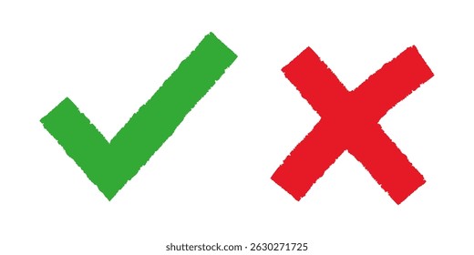 Set of check mark and cross. Checklist signs or approval badge.