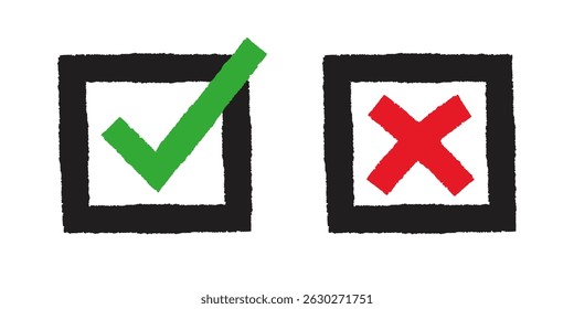 Set of check mark and cross. Checklist signs or approval badge.