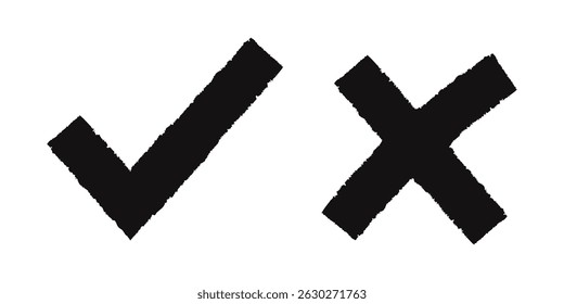 Set of check mark and cross. Checklist signs or approval badge.