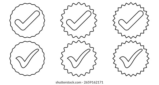 Establecer marca de verificación y cruz en el Vector de la culata. Acceso, iconos de respuesta correcta. Icono de marca de verificación. Marque la casilla de verificación con el icono correcto, acepte los iconos de marca de verificación. Icono de verificación de marca de verificación azul
