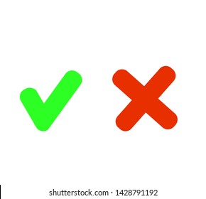 Set check mark and cross in circle.Vector illustration of a flat design.