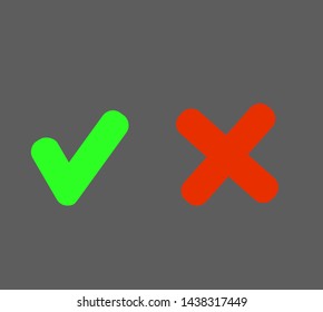 Set check mark and cross in circle.Vector illustration of a flat design.