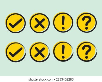 
Set of check mark, cross mark, exclamation mark, question mark in yellow color