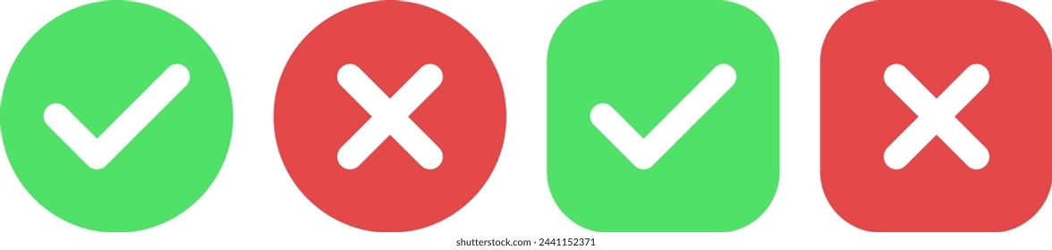 Set of check mark and cross flat icons for web design or page template