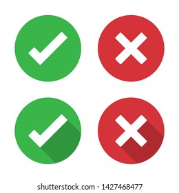 Set of check mark and cross icon in a flat design