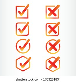 Set of check mark and cross mark icon. Vector illustration 