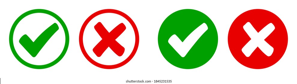 Set check mark and cross icons in circle - stock vector