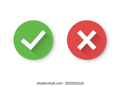 Set of check mark and cross icons with long shadow