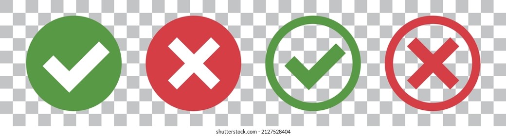 Conjunto de marcas de verificación e iconos de marca cruzada aislados en fondo transparente. Vector.