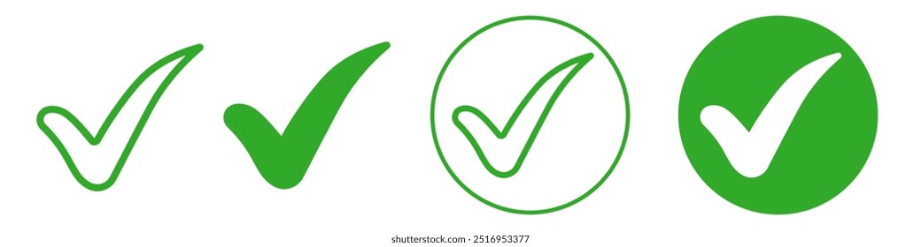 A set of check mark and cross icons in green and red. These symbols are perfect for checklist designs, showing success, failure, agreement, or disagreement