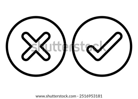 A set of check mark and cross icons in green and red. These symbols are perfect for checklist designs, showing success, failure, agreement, or disagreement
