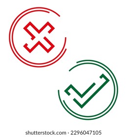 Establecer marca de verificación e icono de línea cruzada. Ilustración vectorial.