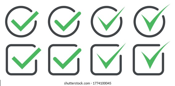 Set check mark and cross symbol vector.Green check mark icon in a circle. 