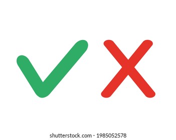 Establecer marca de verificación y cruz. Ilustración vectorial