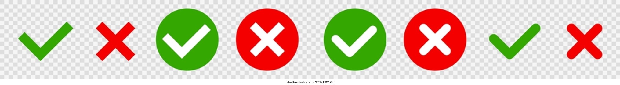Set check mark and cross. Vector illustartion