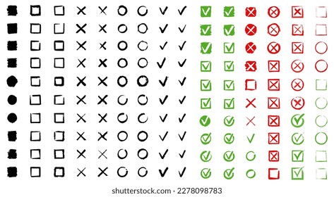 Set check mark and cross. Vector illustartion