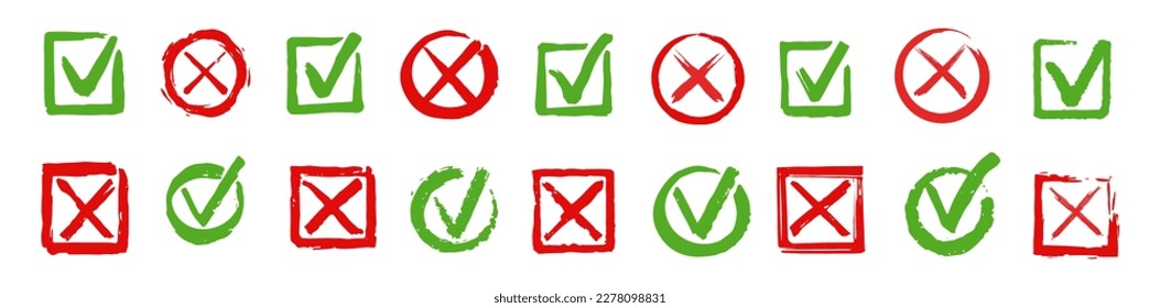 Set check mark and cross. Vector illustartion