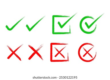 Set check mark and cross. Vector illustartion template