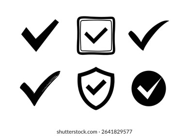A set of check mark different style silhouette vector illustration