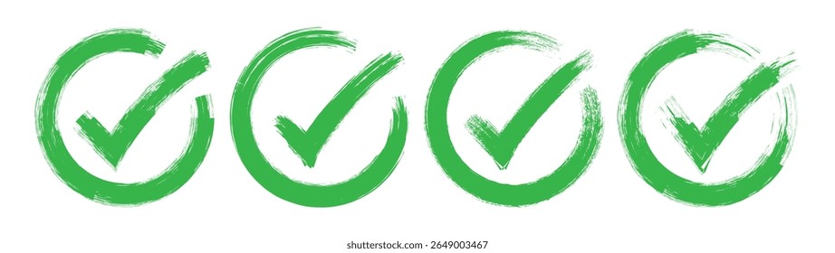 Conjunto de marca de verificação com grunge circle. design de marca de verificação de vetor.