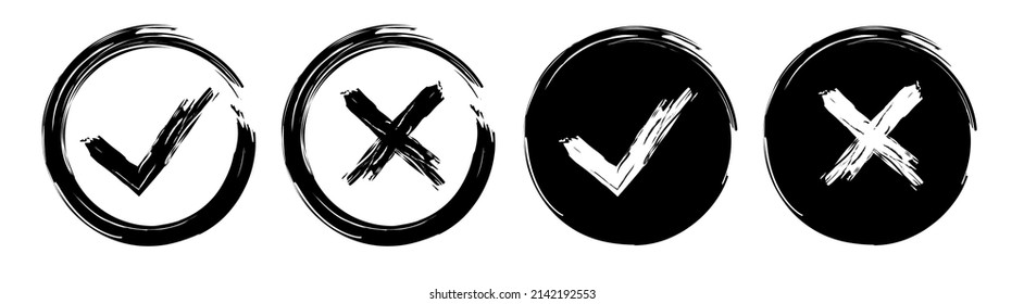 Set of Check mark icon, brush type, black. Vectore